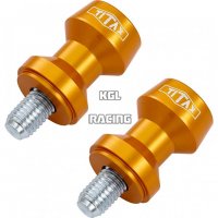 TITAX Bobbins (spools), swing arm adapter for M/C racing stand, alu, gold, M10 x 1,25 mm, pair.