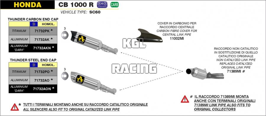 Arrow for Honda CB 1000 R 2008-2017 - Thunder Approved titanium silencer - Click Image to Close