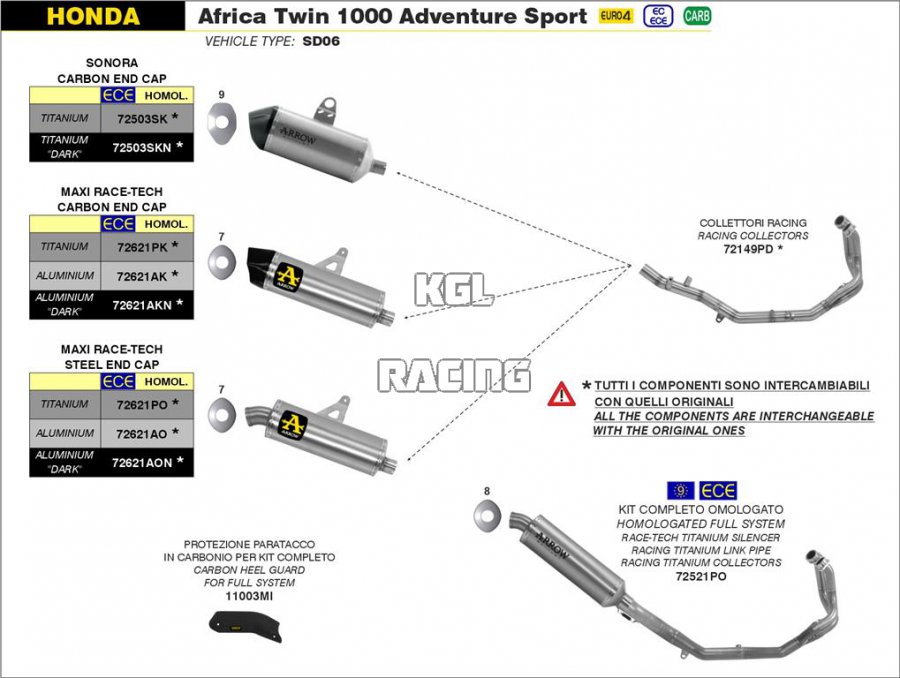 Arrow for Honda Africa Twin ADV Sports 2018-2019 - Maxi Race-Tech aluminium Dark silencer with carby end cap - Click Image to Close