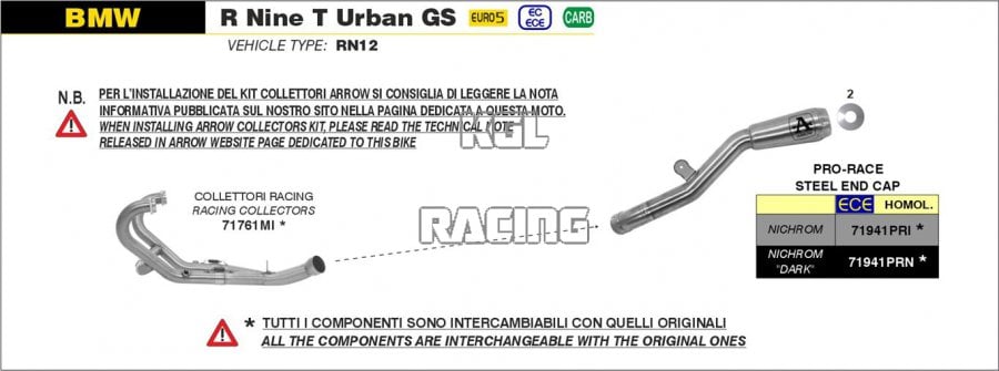 Arrow pour BMW R Nine T Urban GS 2021-2022 - Silencieux Nichrom Pro-Race - Cliquez sur l'image pour la fermer