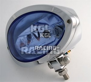 headlight IOWA, chrome, blue lens, bottom mount