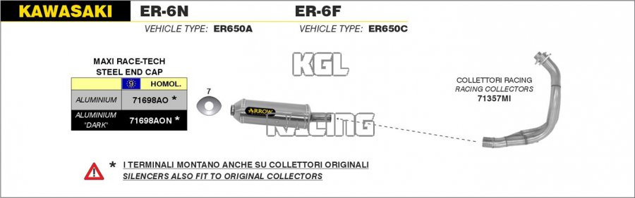 Arrow pour Kawasaki ER-6N - ER-6F 2005-2011 - Silencieux Maxi Race-Tech Aluminium approuve - Cliquez sur l'image pour la fermer