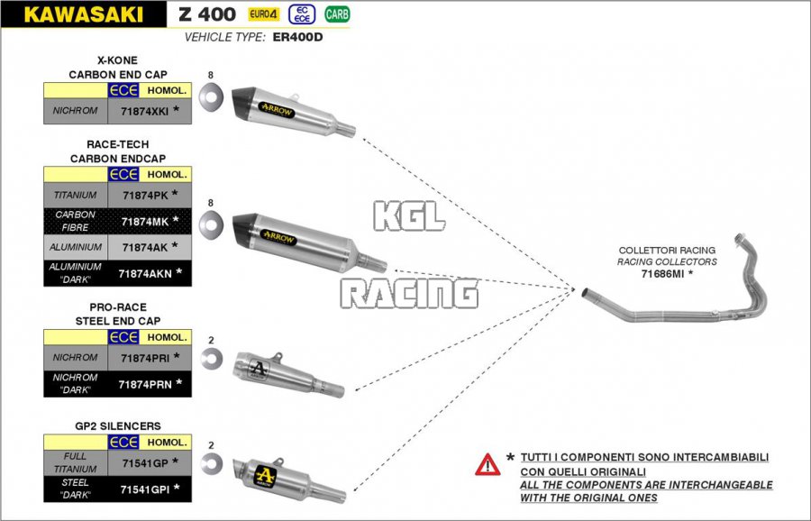 Arrow for Kawasaki Z 400 2019-2020 - Racing collectors interchangeable with original ones - Click Image to Close