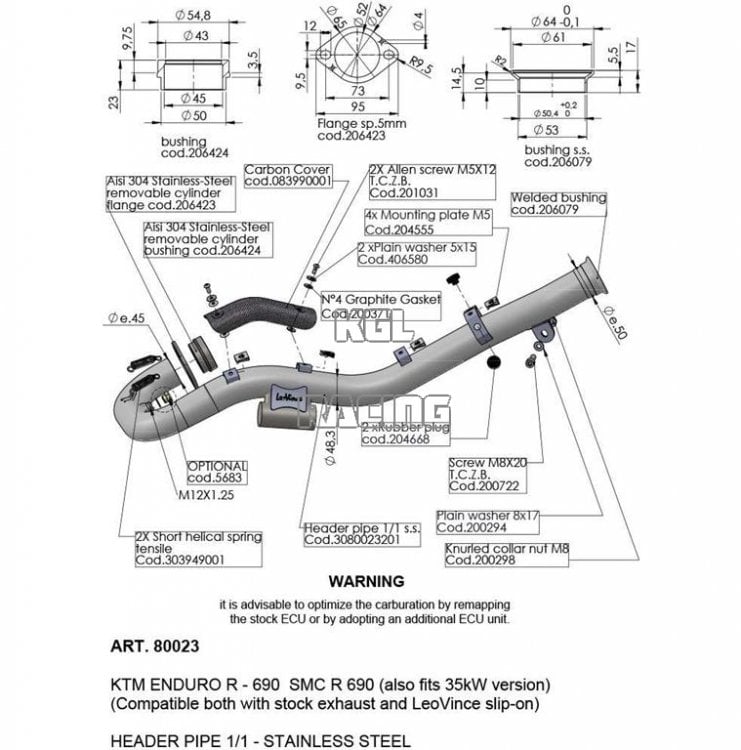 Leovince for KTM SMC 690 R ABS 2021-2024 - header pipe - Click Image to Close