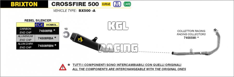 Arrow for Brixton CrossFire 500 X 2021-2022 - Rebel silencer with aluminium Dark end cap - Click Image to Close