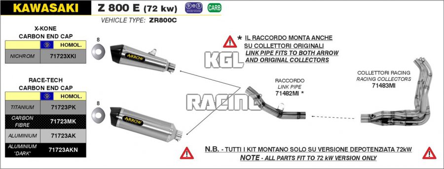 Arrow pour Kawasaki Z 800 E 2013-2016 - Silencieux X-Kone - Cliquez sur l'image pour la fermer
