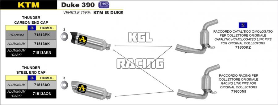 Arrow pour KTM DUKE 390 2013-2016 - Silencieux Thunder Aluminium Dark avec embout en carbone - Cliquez sur l'image pour la fermer