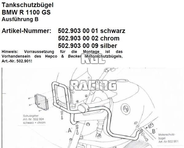 Valbeugels voor BMW R 1100GS - zilver (tank + kopl.besch.) - Klik op de afbeelding om het venster te sluiten