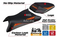Housse de selle compatible KTM 390 Duke 2024-2025 - model Mora - AVEC LOGO - Orange / Gris