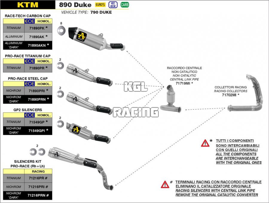 Arrow for KTM 890 Duke R 2020-2022 - Non catalized mid-pipe - Click Image to Close