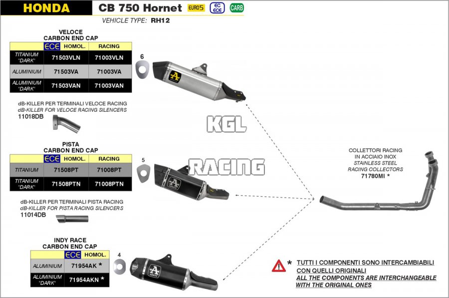 Arrow pour HONDA CB 750 HORNET 2023-> - Indy Race aluminium Dark silencer with carby end cap - Cliquez sur l'image pour la fermer