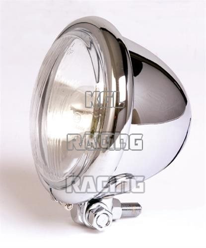4-1/2" headlight BATES-STYLE, chromed, Bilux bulb - Click Image to Close