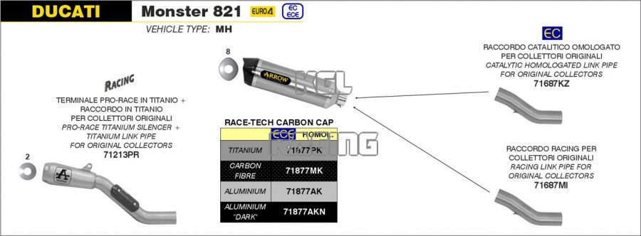 Arrow for Ducati MONSTER 821 2018-2020 - Race-Tech titanium silencer with carby end cap - Click Image to Close