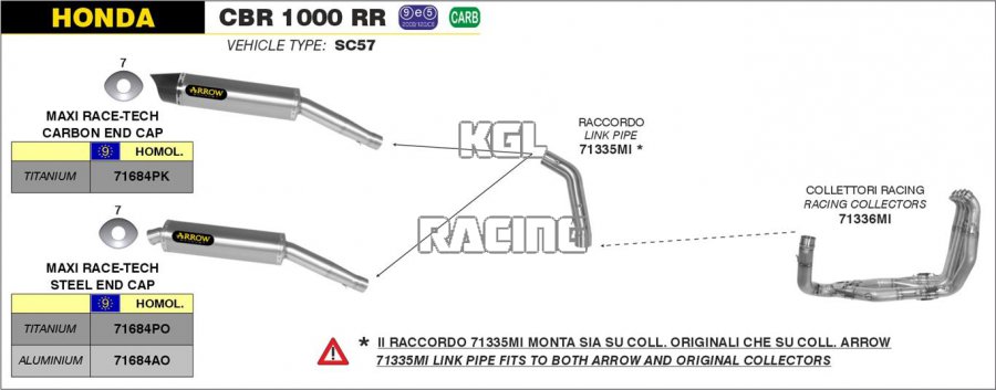 Arrow voor Honda CBR 1000 RR 2006-2007 - Maxi Race-Tech goedgekeurde titanium demper - Klik op de afbeelding om het venster te sluiten