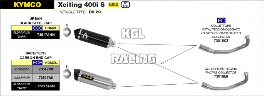 Arrow voor Kymco XCITING 400i S 2019-2020 - Race collector - Klik op de afbeelding om het venster te sluiten