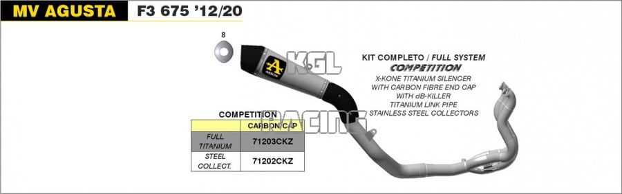 Arrow pour MV Agusta F3 675 2012-2020 - Ligne complete COMPETITION en titane - Cliquez sur l'image pour la fermer