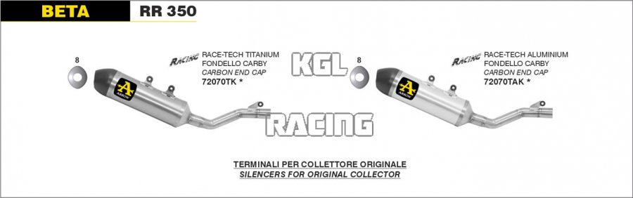 Arrow for Beta RR 350 2020- - Race-Tech titanium silencer with carby end cap - Click Image to Close