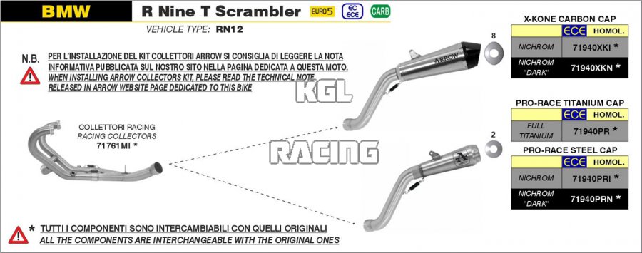 Arrow voor BMW R Nine T Scrambler 2021-2022 - Pro-Race titanium demperset - Klik op de afbeelding om het venster te sluiten