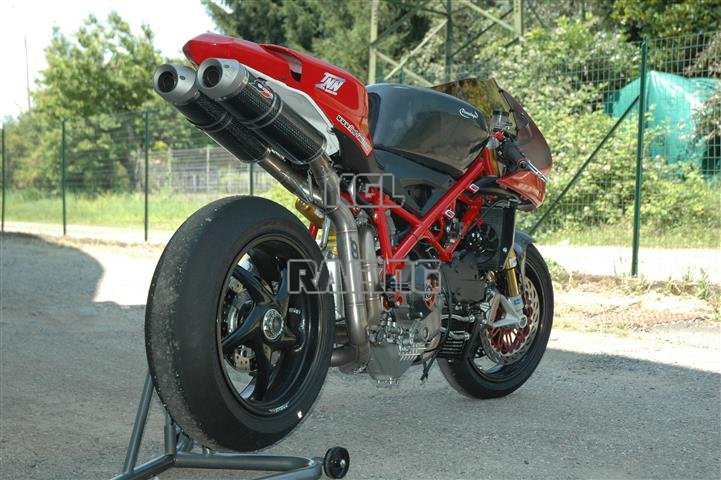QD exhaust for DUCATI 1098 / 848 /1198 - twin link pipe + round carbon mufflers set - Click Image to Close