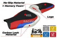 Seat cover compatible Honda CBR 600 RR 2007-2025 - model Huelva Comfort System - WITH LOGO - White / Red / Blue