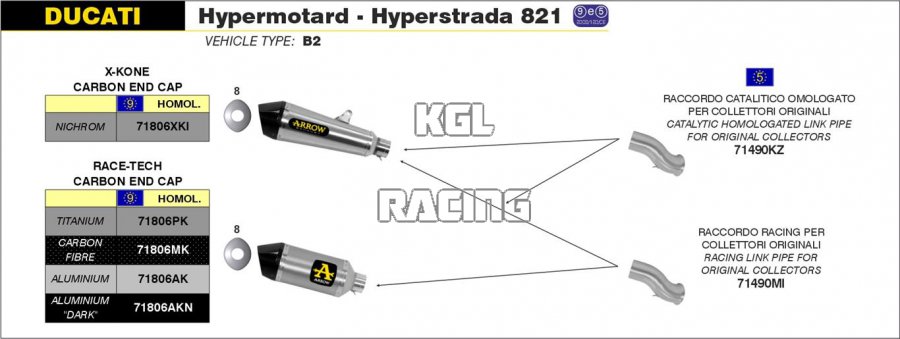 Arrow pour Ducati Hypermotard / Hyperstrada 2013-2015 - Raccord catalytique homologue pour collecteur d'origine - Cliquez sur l'image pour la fermer