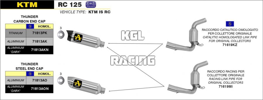 Arrow pour KTM RC 125 2015-2016 - Silencieux alu Thunder avec embout en carbone - Cliquez sur l'image pour la fermer