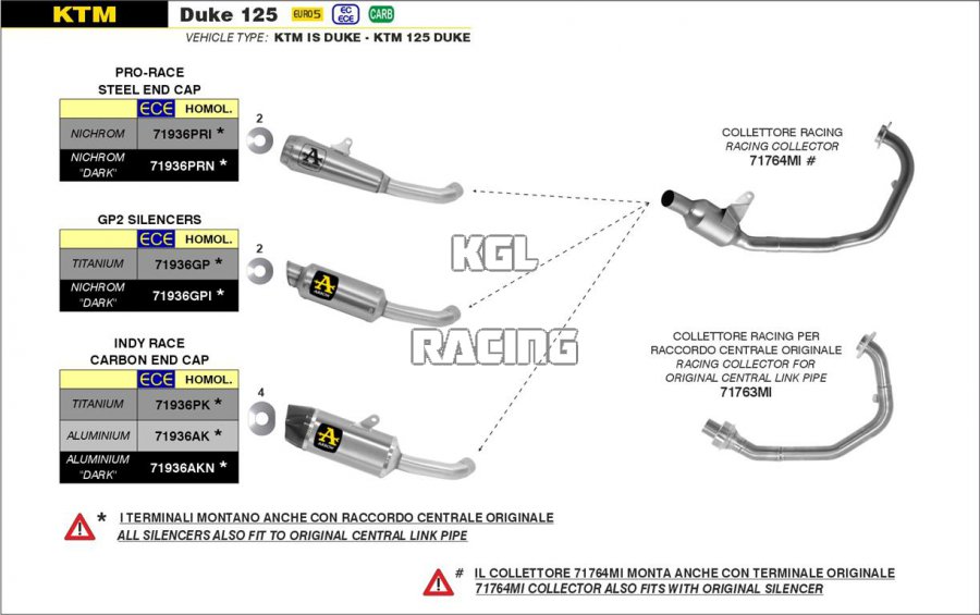Arrow voor KTM DUKE 125 2021-2022 - Racing collector verwisselbaar met originele - Klik op de afbeelding om het venster te sluiten