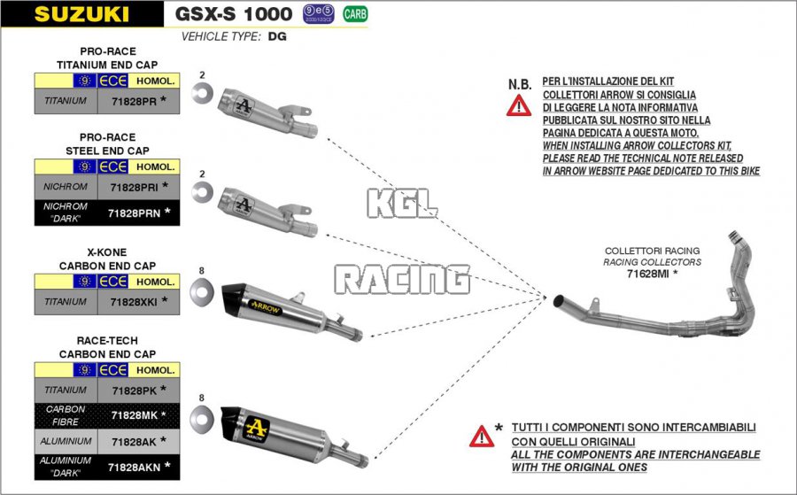 Arrow pour Suzuki GSX-S 1000 / 1000 F 2015-2016 - Silencieux Pro-Race Titane - Cliquez sur l'image pour la fermer