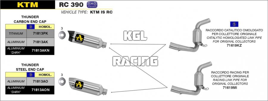 Arrow pour KTM RC 390 2015-2016 - Silencieux Thunder en titane avec embout en carbone - Cliquez sur l'image pour la fermer