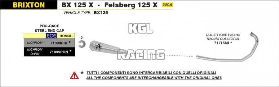 Arrow pour Brixton BX 125 X / Felsberg 125 X 2019-2020 - Silencieux Nichrom Pro-Race - Cliquez sur l'image pour la fermer