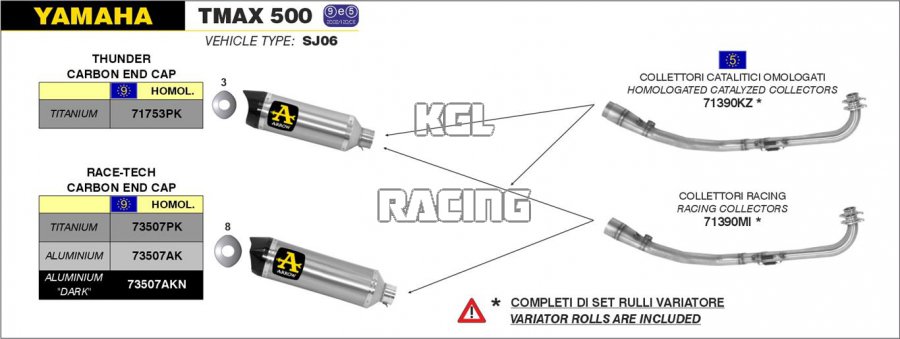 Arrow pour Yamaha YP 500 TMAX 2008-2011 - Kit collecteurs avec converteur catalytique pour silencieux Race-Tech - Cliquez sur l'image pour la fermer