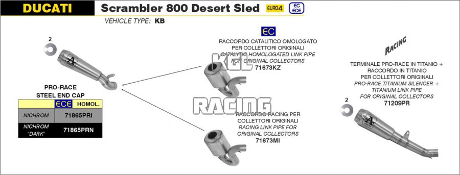 Arrow for Ducati Scrambler 800 Desert Sled 2017-2020 - Pro-Race Nichrom Dark silencer - Click Image to Close