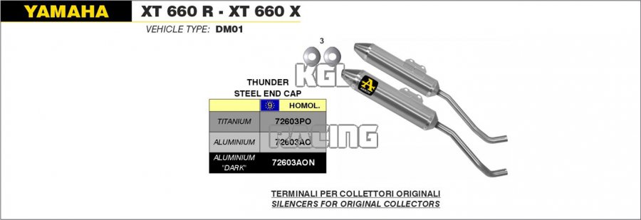 Arrow voor Yamaha XT 660 R - XT 660 X 2004-2016 - Thunder Approved aluminium Dark dempers (rechts en links) - Klik op de afbeelding om het venster te sluiten