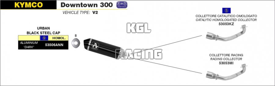 Arrow for Kymco DOWNTOWN 300 2009-2016 - Urban aluminium Dark silencer with Dark end cap - Click Image to Close