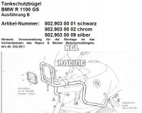 Valbeugels voor BMW R 850GS - zilver (tank + kopl.besch.)