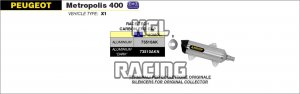 Arrow for Peugeot METROPOLIS 400 2013-2016 - Race-Tech aluminium silencer with carby end cap