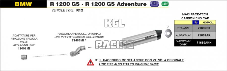 Arrow pour BMW R 1200 GS / Adventure 2010-2012 - Silencieux Maxi Race-Tech Titane approuve avec embout en carbone - Cliquez sur l'image pour la fermer
