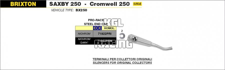 Arrow pour Brixton Saxby 250 / Cromwell 250 2019-2020 - Silencieux Pro-Race Nichrom Dark - Cliquez sur l'image pour la fermer
