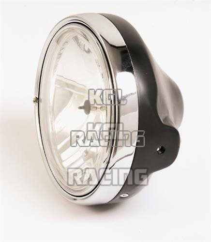 LTD headlamp H4, black, clear lens, round holes - Click Image to Close
