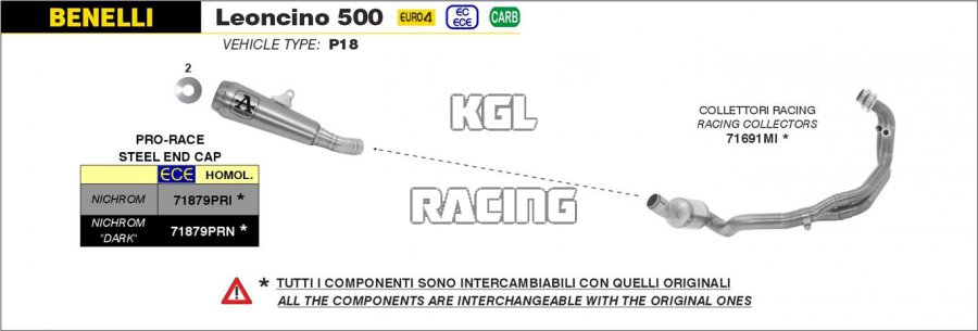 Arrow pour Benelli Leoncino 500 2017-2020 - Silencieux Pro-Race Nichrom Dark - Cliquez sur l'image pour la fermer