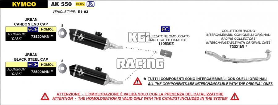 Arrow for Kymco AK 550 2021-2022 - Racing collectors interchangeable with original ones - Click Image to Close