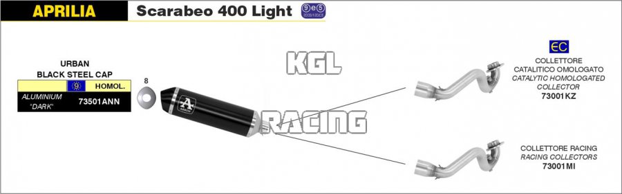 Arrow for Aprilia SCARABEO 400 Light 2006-2011 - Racing collector for Urban Exhaust - Click Image to Close