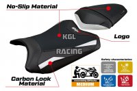 Housse de selle compatible Kawasaki Ninja 300 2013 - 2017 - model Aliko - AVEC LOGO - Blanc
