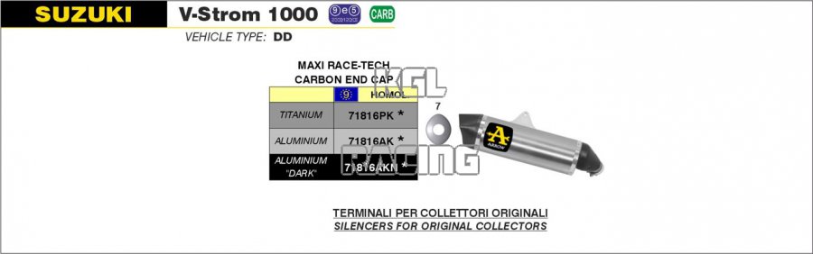 Arrow voor Suzuki V-STROM 1000 2014-2016 - Maxi Race-Tech aluminium Dark demper met carbon eindkap - Klik op de afbeelding om het venster te sluiten