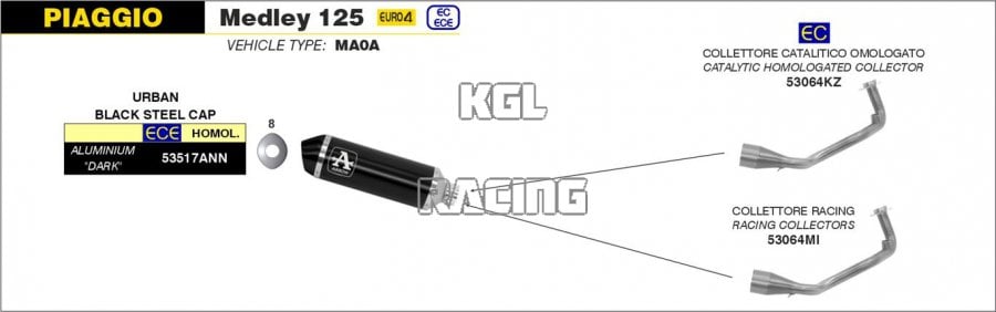 Arrow for Piaggio MEDLEY 125 2016-2020 - Racing collector for Urban Exhaust - Click Image to Close