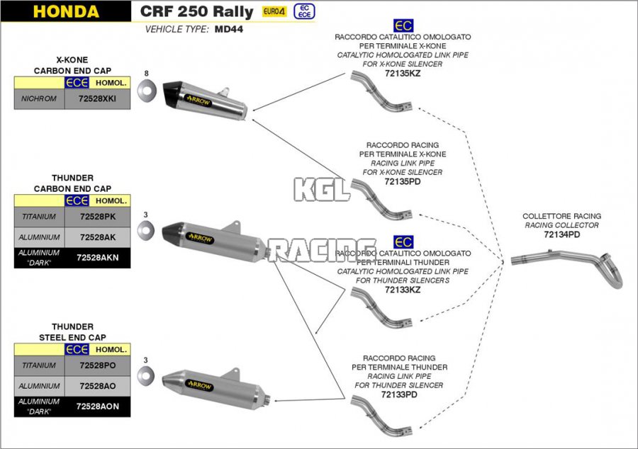 Arrow pour Honda CRF 250 Rally 2017-2018 - Raccord catalytique homologue pour silencieux X-Kone - Cliquez sur l'image pour la fermer