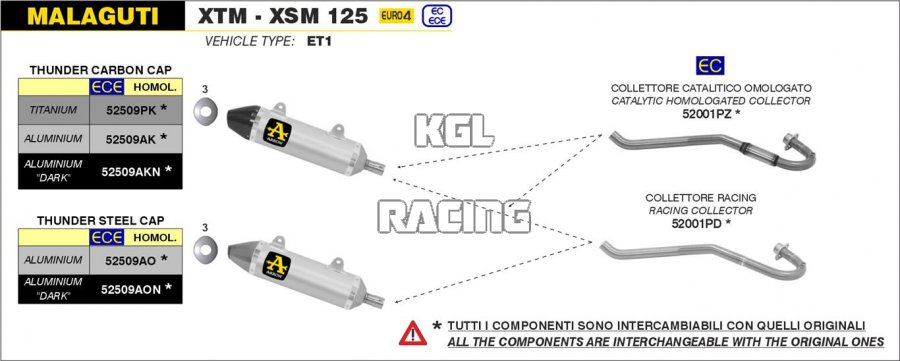 Arrow for Malaguti XTM / XSM 125 4T 2019-2020 - Thunder aluminium Dark silencer with carby end cap - Click Image to Close