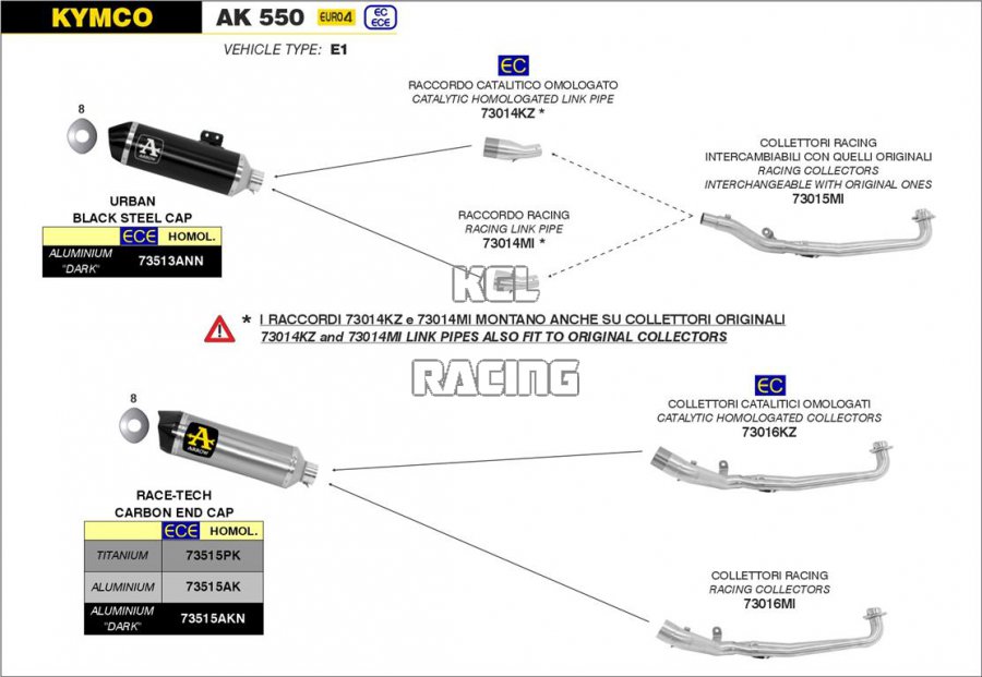 Arrow pour Kymco AK 550 2017-2020 - Kit collecteurs avec converteur catalytique pour silencieux Race-Tech - Cliquez sur l'image pour la fermer