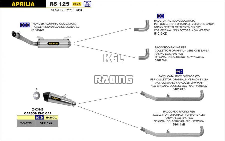 Arrow pour Aprilia RS 125 2018-2020 - Raccord catalytique homologue - Cliquez sur l'image pour la fermer