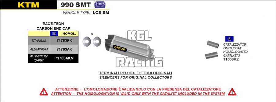 Arrow pour KTM 990 SMT 2009-2013 - Silencieux Race-Tech titane (droite et gauche) avec embout en carbone - Cliquez sur l'image pour la fermer